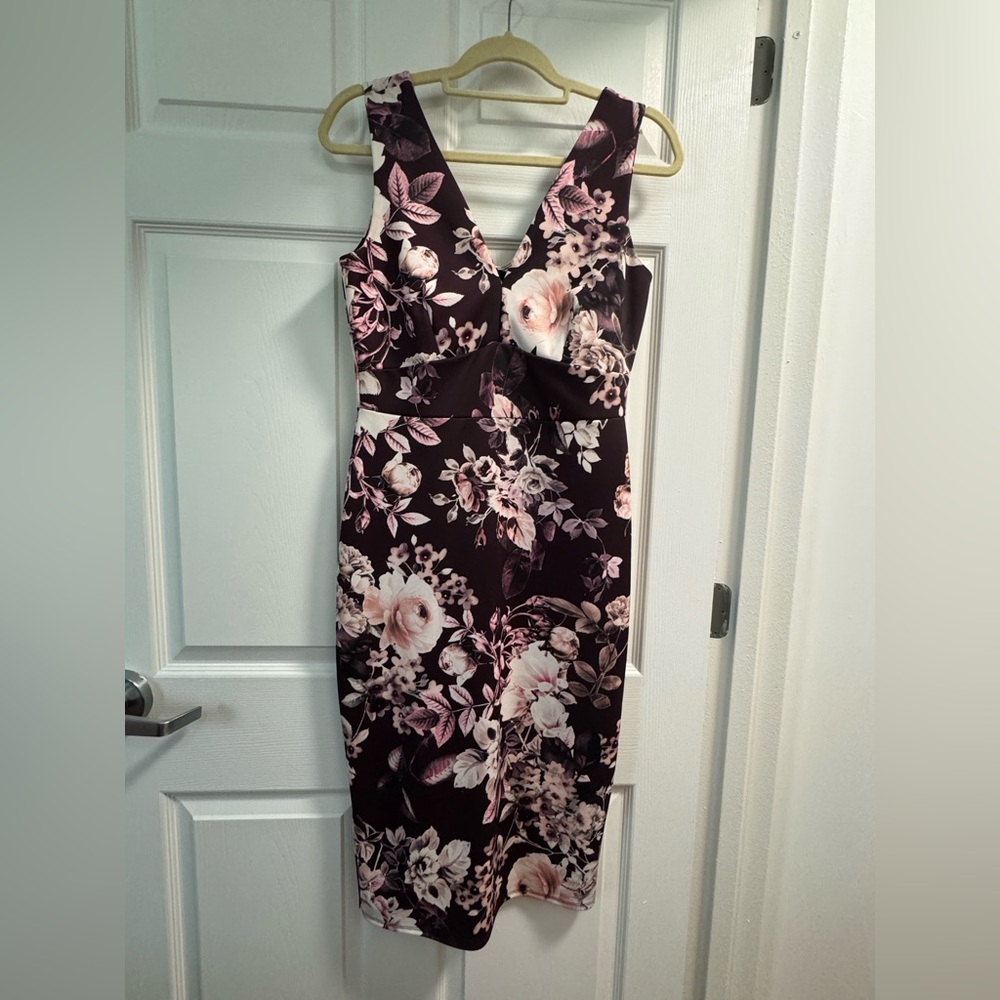 Floral V-Neck Dress - Pink and Black